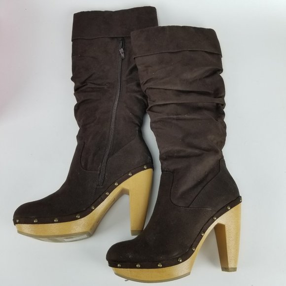 Chocolate Brown Knee High Block Heel Boots Size 8 - Picture 1 of 4